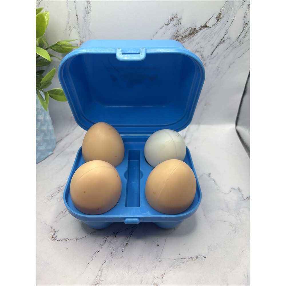 Vintage‎ Fisher Price Fun With Food Blue Egg Carton With 4 Eggs 1987